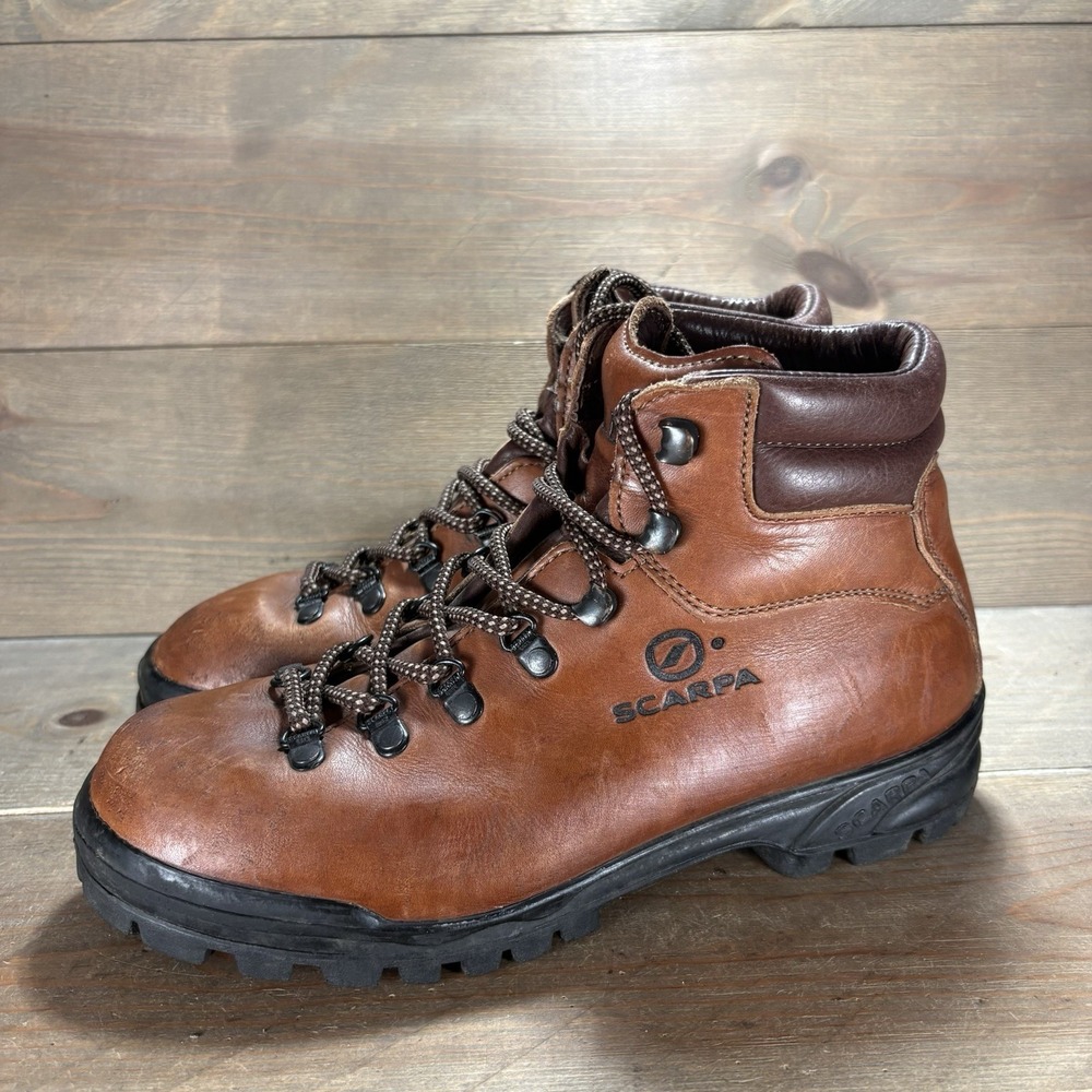 vintage scarpa womens size 39.5 shoes brown leather mountaineering hiking boots